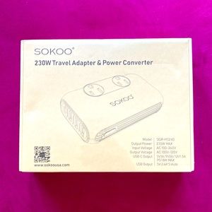 New unopened box Sokoo 230 W Travel Adapter & Power Converter Model; SGR-HS260
